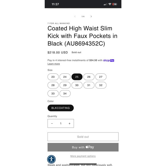 7 For All Mankind Wax Coated High Waist Slim Kick Flare Faux Leather in Black - Picture 13 of 14